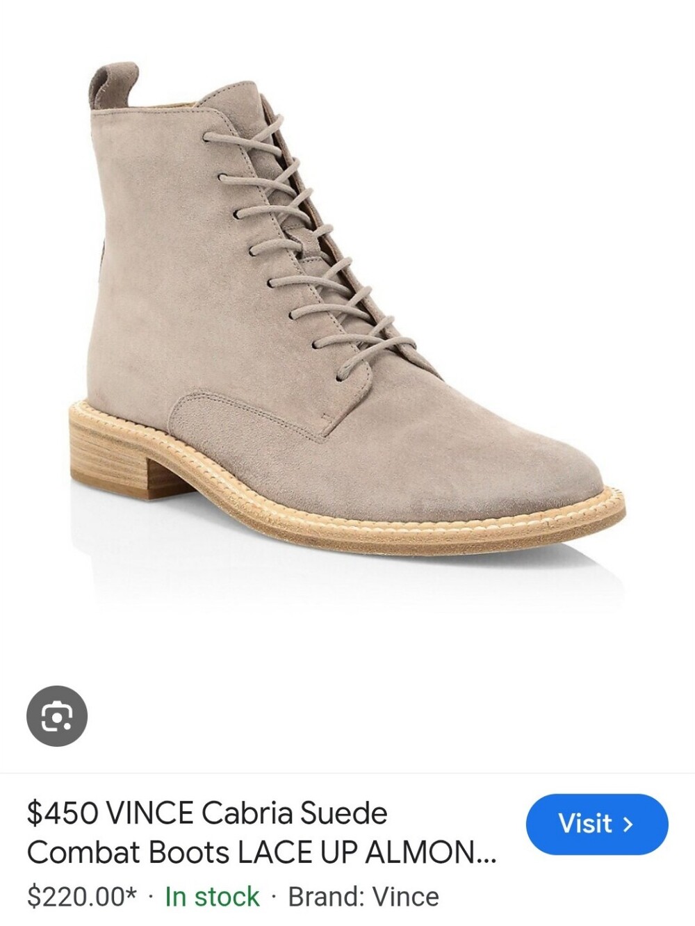 Vince Cabria Taupe Suede Combat Boots Size EU38.5/ US 8.5